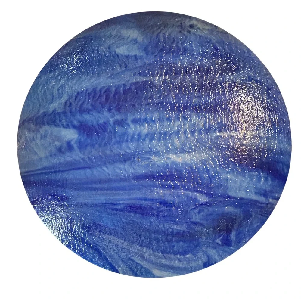 Uchner 513 Blue Slag Glass Decorative‎ Plate Gold Filigree Monogram Round 11.5in